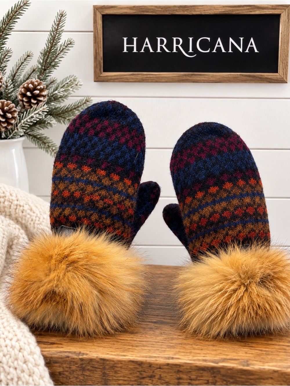 HARRICANA Wool & Fur Mittens – Women’s XL
